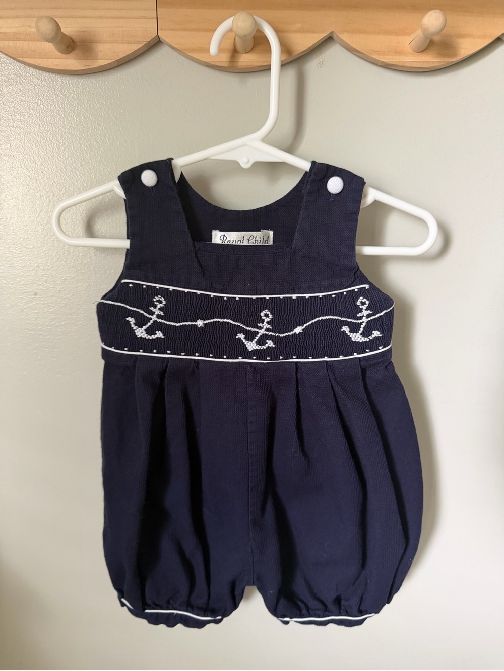 Royal Child Unisex 0-3M Navy White Nautical Anchor Embroidered Romper One-Piece